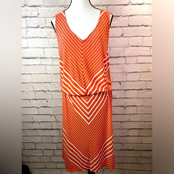 Ava & Viv Orange and White Striped Chevron Tank Dress size 2X - Picture 1 of 8